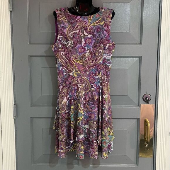 Chetta B Paisley Print V Neck Sleeveless Tiered Summer Dress Boho girly Sz 14 NW - Picture 2 of 5